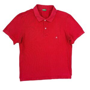 United Colors of Benetton Short Sleeve Polo Shirt Mesh Cotton Red Large